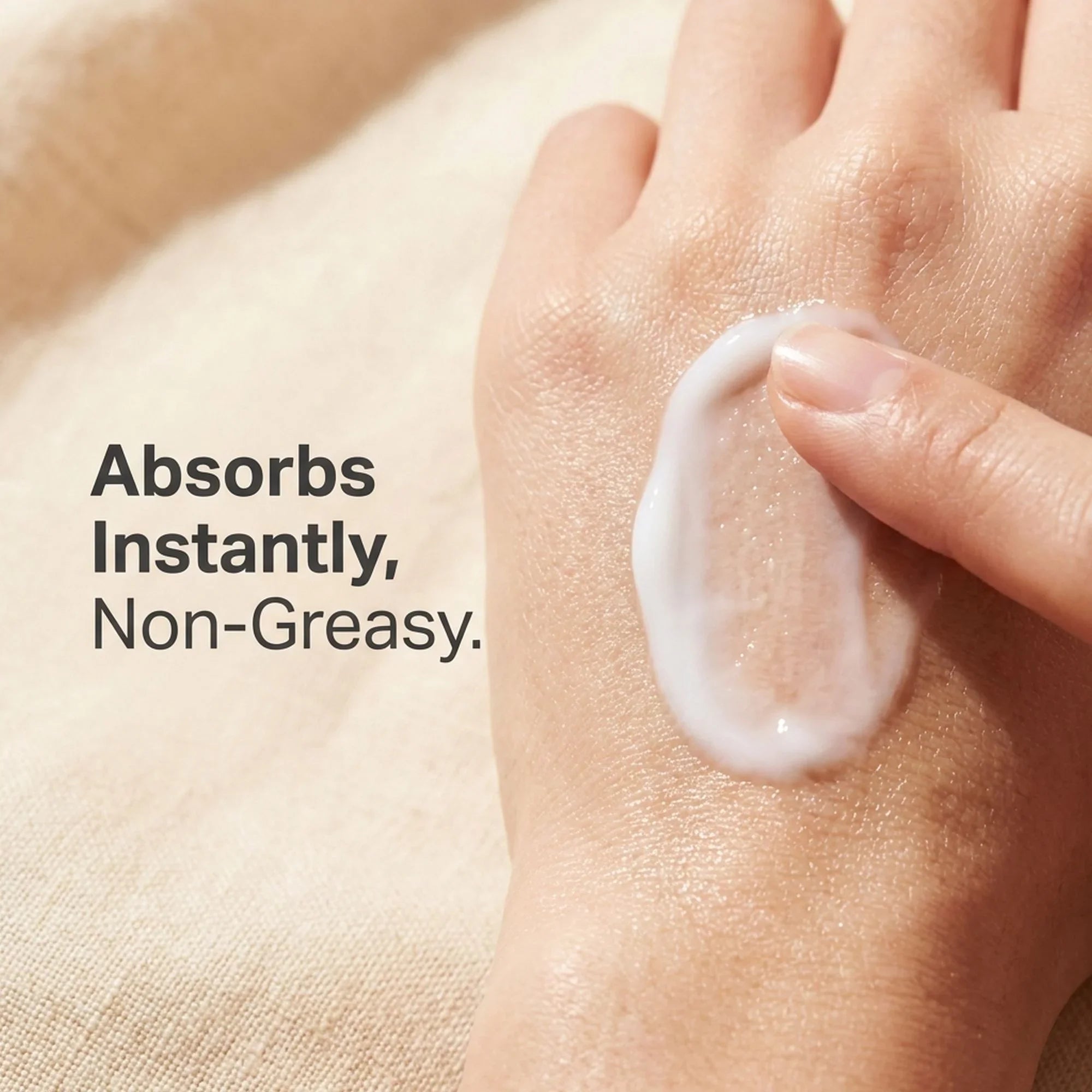 Hand applying Bohemia Skin moisturizer, showing non-greasy, instantly absorbing texture.