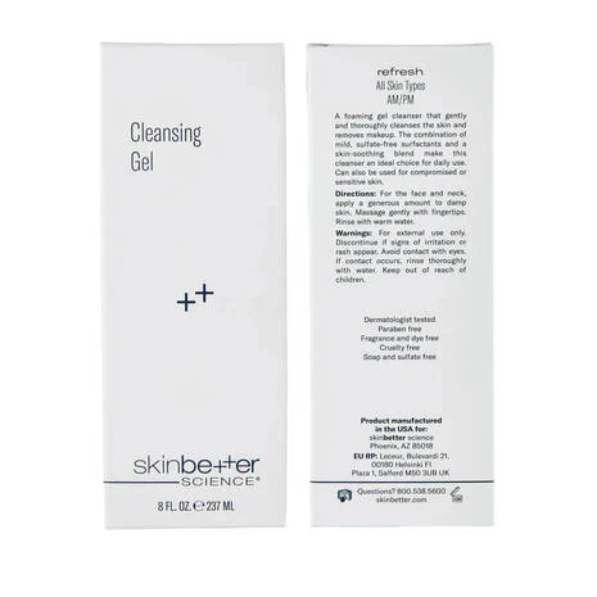 SkinBetter Science Cleansing Gel box front and back, gentle skincare for all skin types.