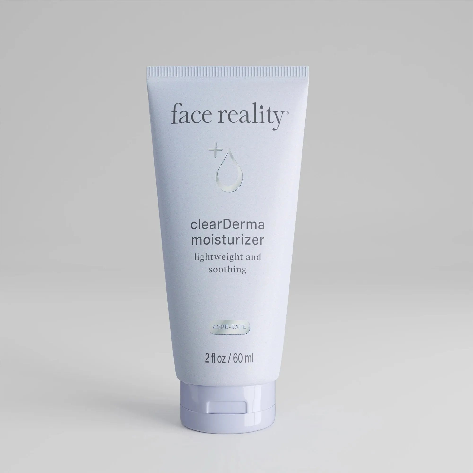 face reality clearDerma Moisturizer tube, lightweight soothing skincare, 60 ml, on gray background